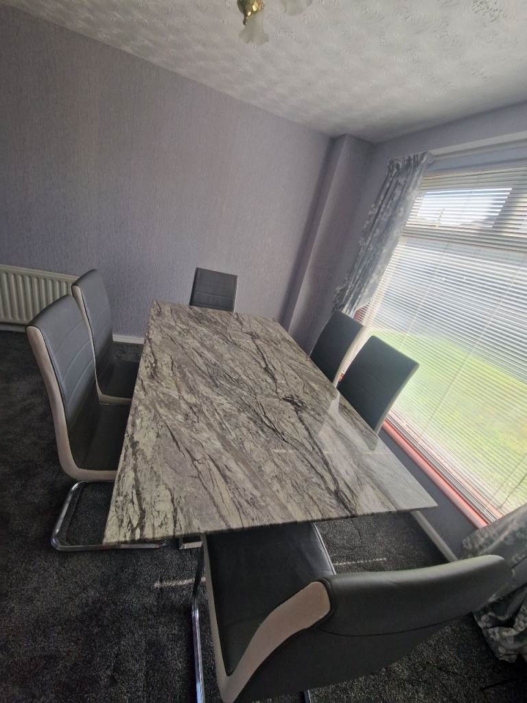 Modern Grey Marble Effect Dining Table with 6 Chairs