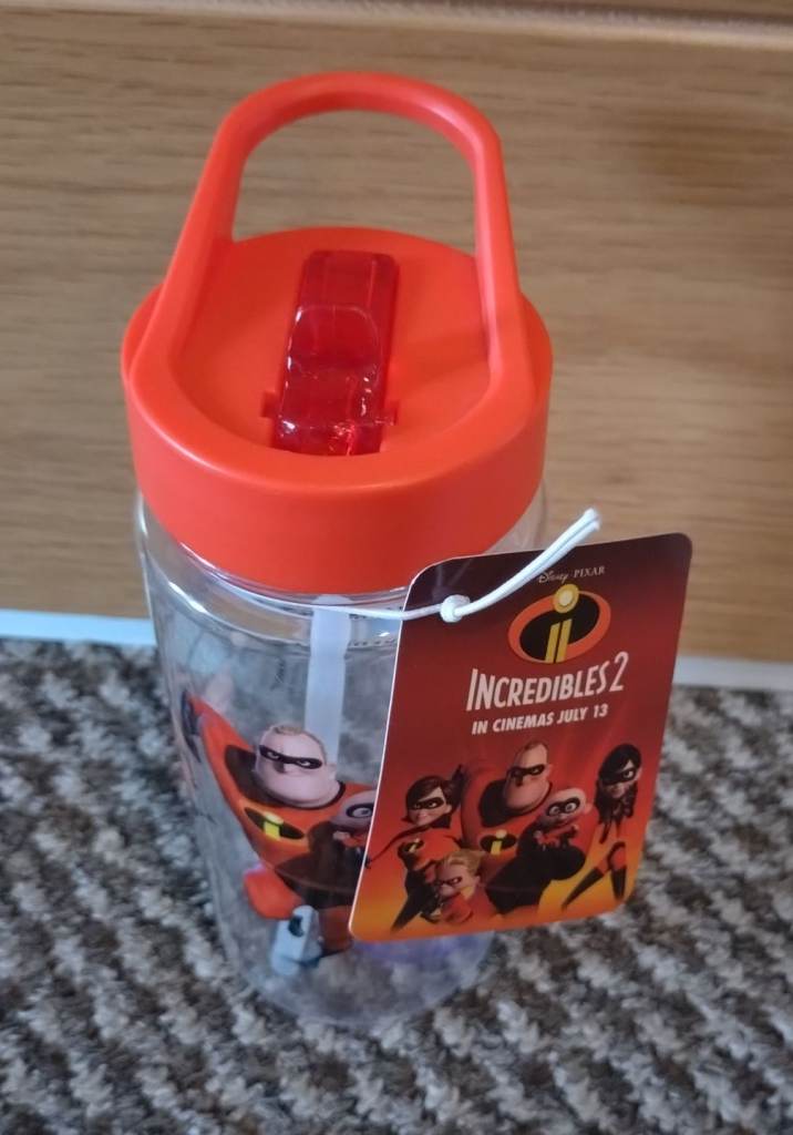 BNWT Disney Pixar Incredibles 2 Reusable Plastic Drinking Water Bottle