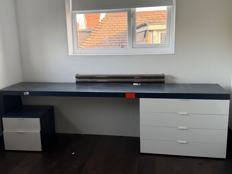 Long Grey Desk with Drawers – Good Condition