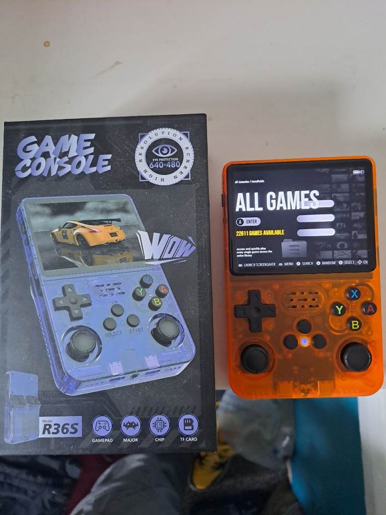Orange Retro Handheld Games Console with Box – Many Games