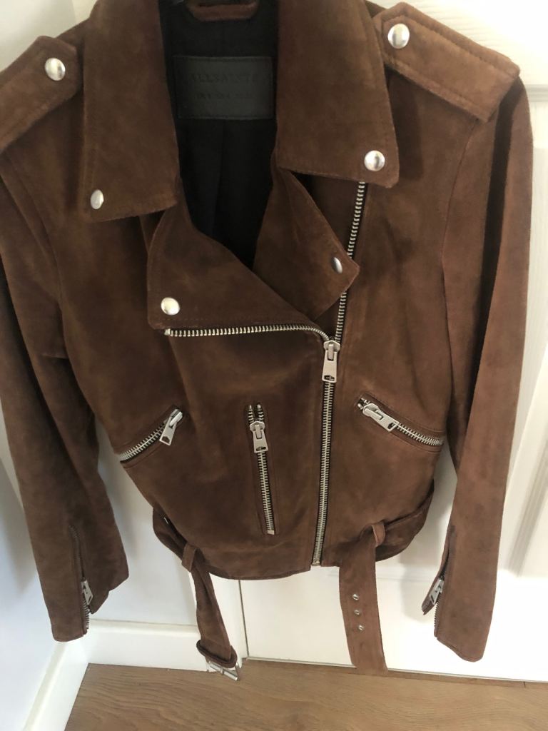 AllSaints Suede Balfern Biker Jacket - Brown UK 8