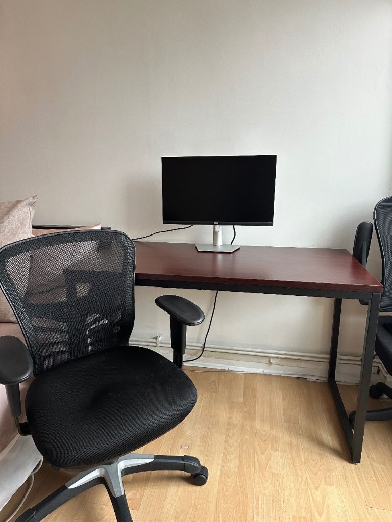 Desk, Ergonomic Chair, Dell Monitor