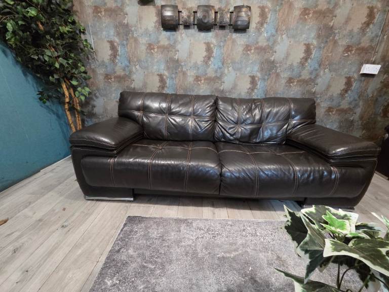 Violino dark brown GENUINE ITALIAN leather 3 seater sofa