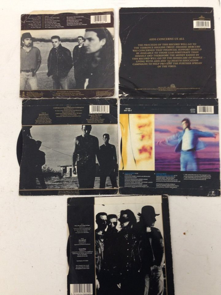 5Pc Vinyl Records 7" Bundle Queen Bohemian Rhapsody & U2 In God's Country Ect.