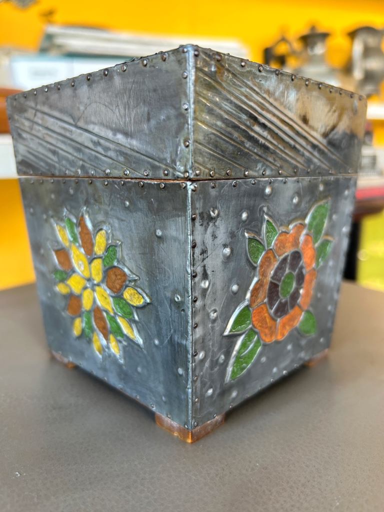 Arts and Crafts Metal Covered Repousse Trinket Box 