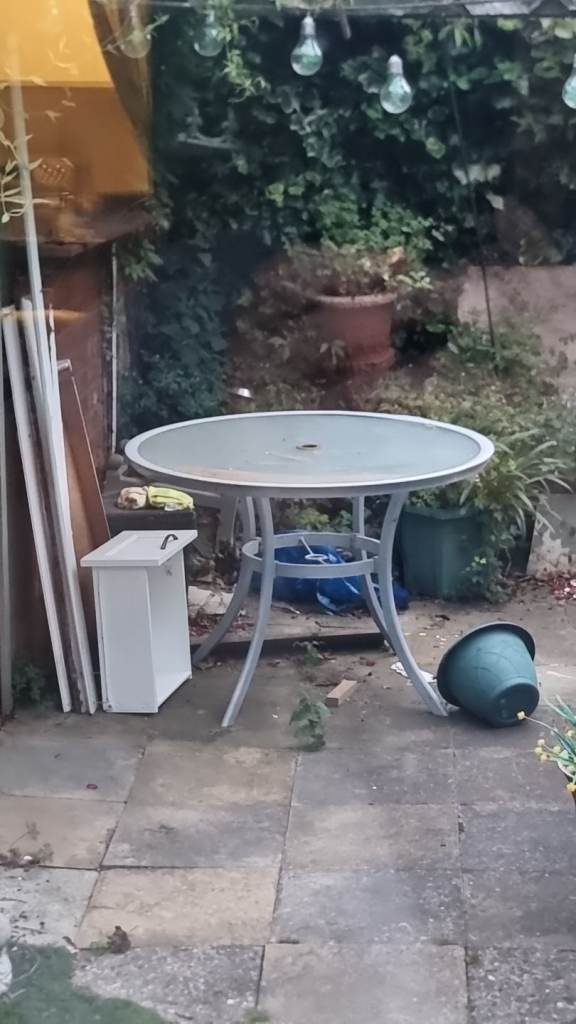 Garden Patio Table with Glass Top and chairs