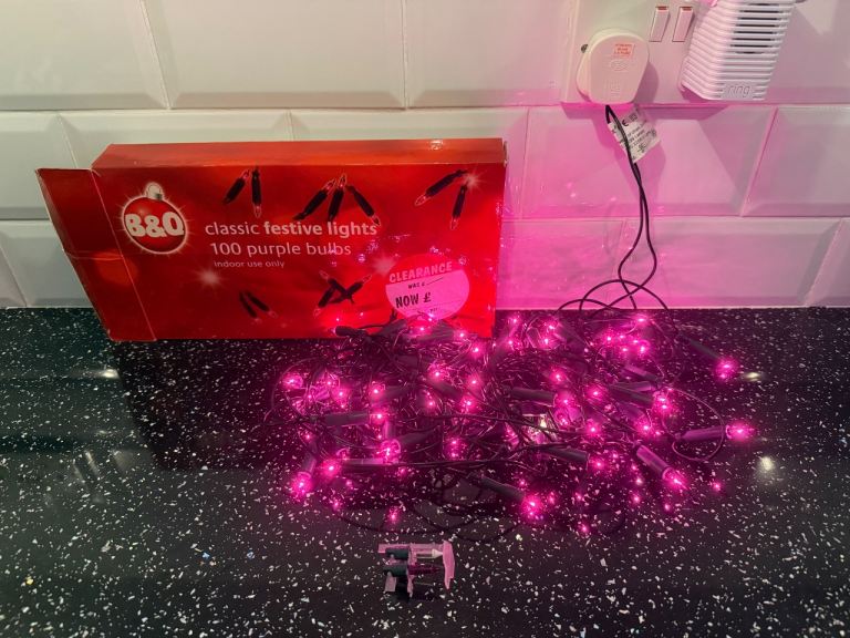 B&Q 100 Classic Christmas Festive Lights pink/purple bulbs. Mains. Static lights. Indoor use. 