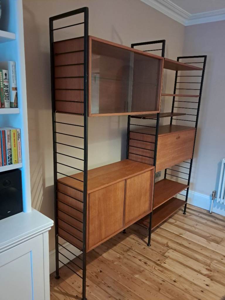 Mid-century Ladderax double-bay teak modular shelving system