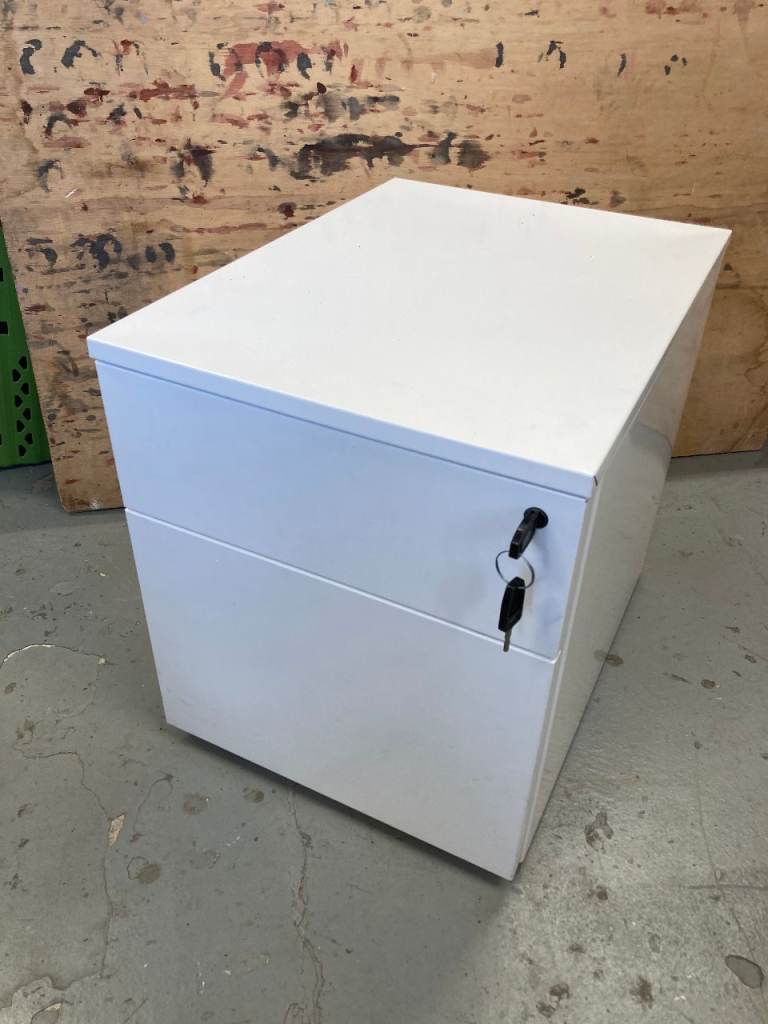 2 x White Metal 2 Drawer Filing Cabinets with Keys - 