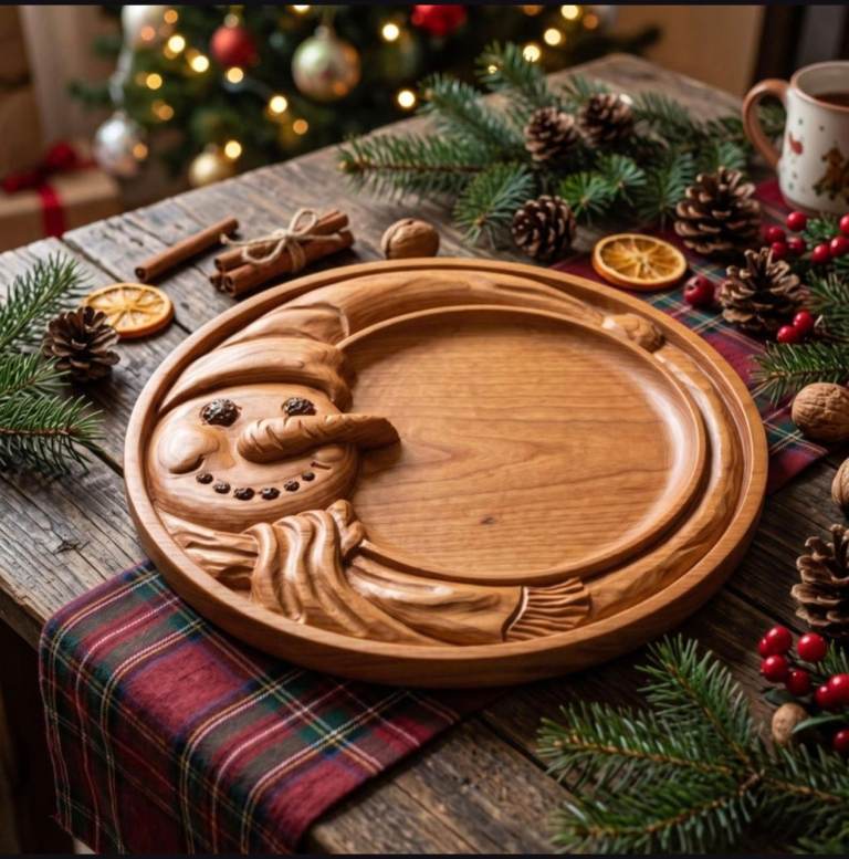 Christmas Snowman Wooden Serving Platter – As Good As New