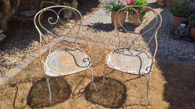 A Pair of Edwardian Wrought Iron Garden Chairs - Circa 1901-1914