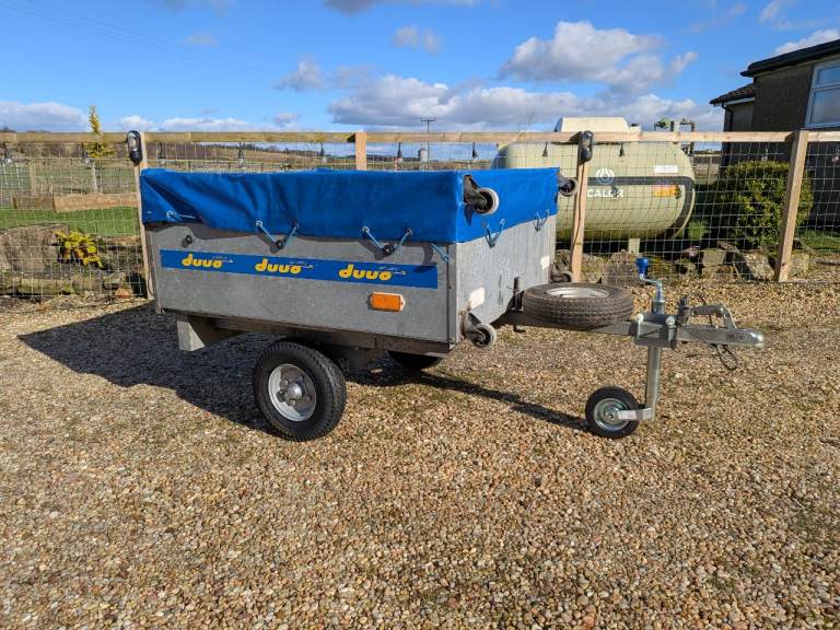 Duuo Easy Store Folding Trailer, stands upright to save space in garage. Camping, work etc.