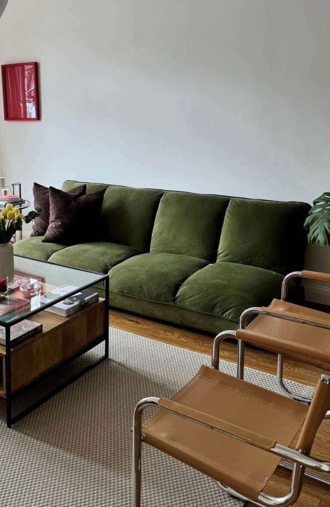 Velvet Khaki GREEN Sofa Bed 3 Seater