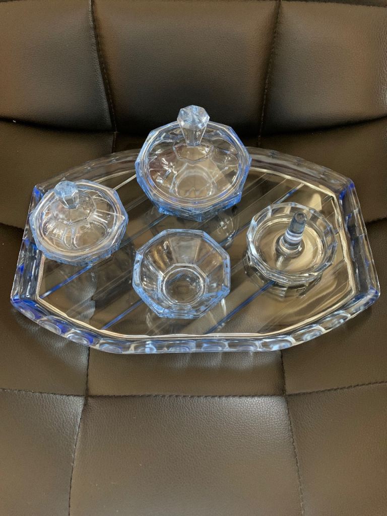 Beautiful Blue Glass Dressing Table Set 