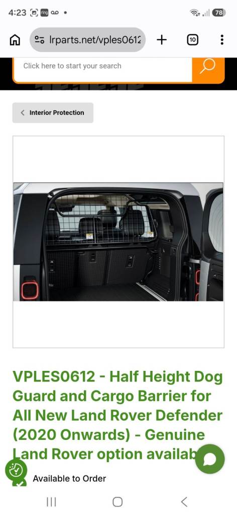 Land Rover Defender 110 half height dog guard VPLES0568 2020 -