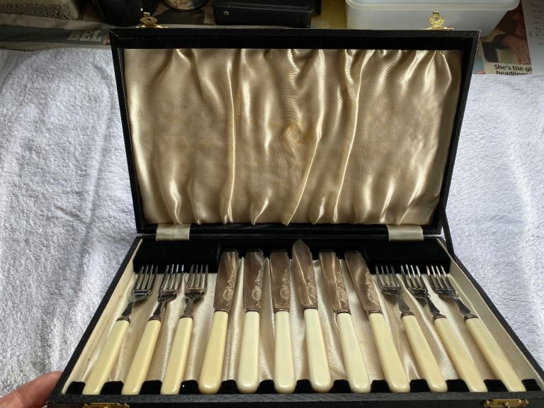 SET OF FISH KNIVES AND FORKS. 