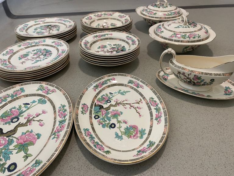 Set Vintage Morley Ware Indian Tree dinner set 29 pieces 1930s