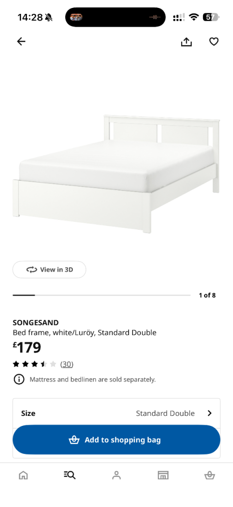 IKEA SONGESAND Double Bed Frame with Storage Drawers - White