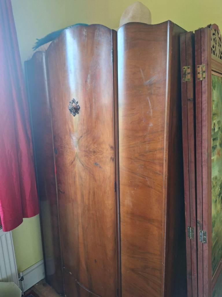 Vintage Wooden Wardrobe - Art Deco Style, Fair Condition