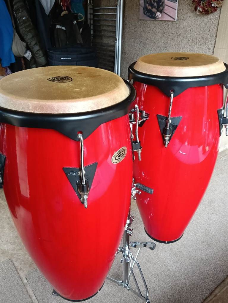 Pair of conga drums with stand