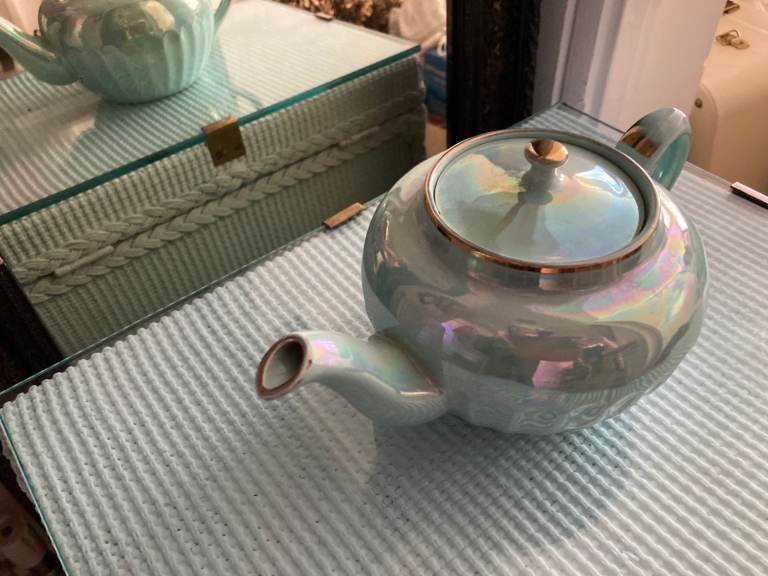 Vintage pale green and gold teapot