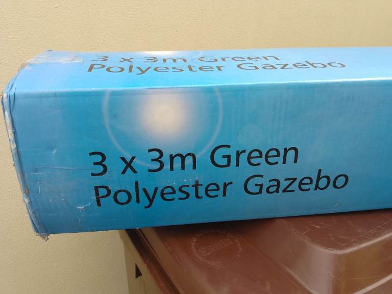 SORRY  --  Now  SOLD =Gazebo :-  3m x 3m Green showerproof polyester with silver colour metal poles 