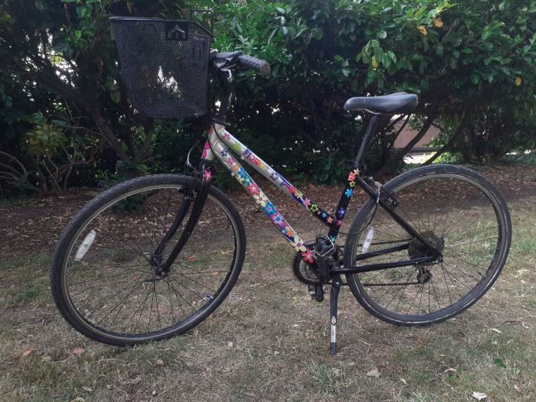 TREK hybrid bike with basket custom 'flower power' Design