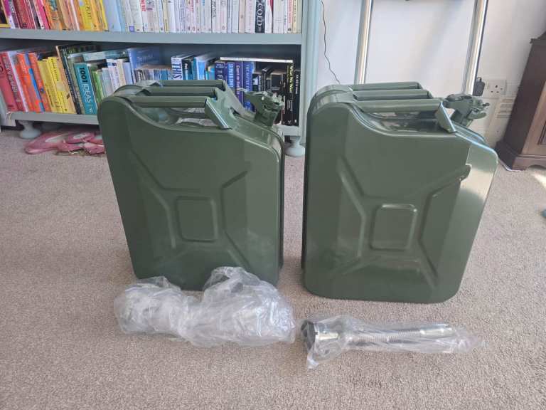 2 x 20 Litre Jerry Cans Plus Nozzles - Used Once - Perfect Condition