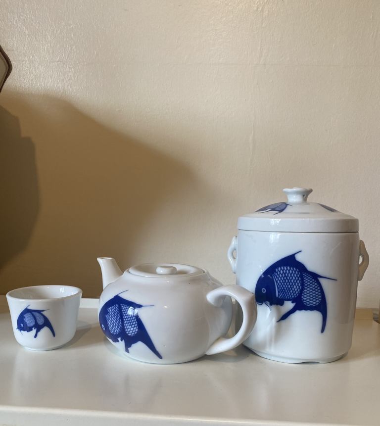 Koi fish tea pot cup and jar 
