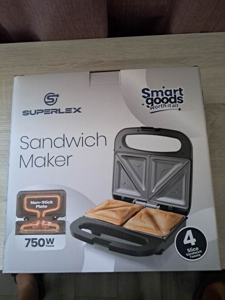 SUPERLEX Sandwich Maker 750W – New in Box, 4 Slice