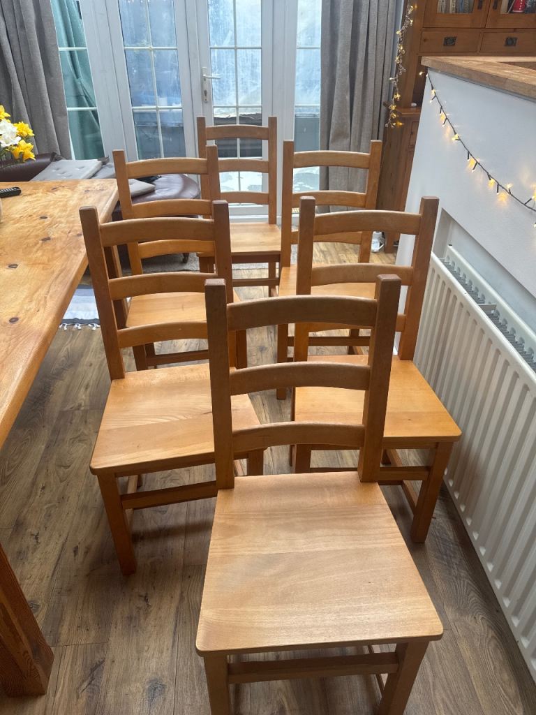 image for 6 Solid pine dining chairs