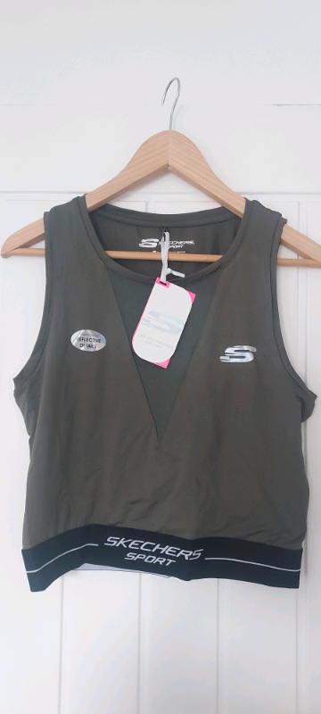 Brand New Womens Sketchers Gym Crop Top Khaki Green 