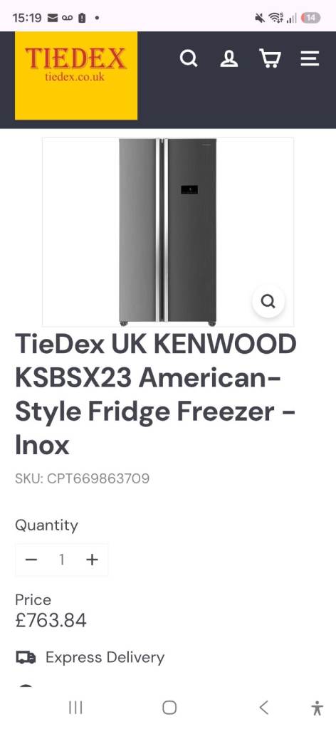 Kenwood American Style Fridge Freezer.  100% FROST FREE. INVERNESS