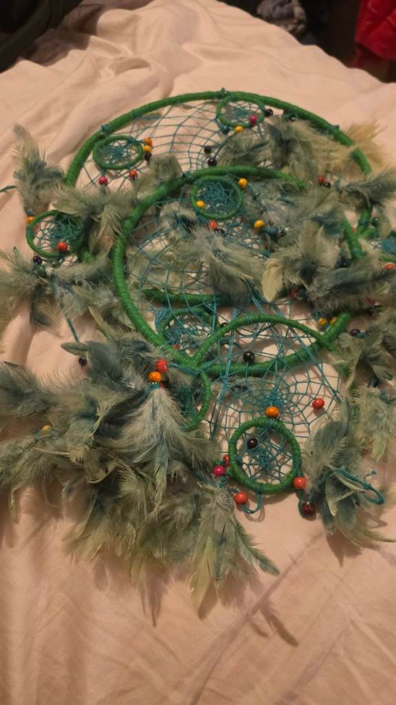 Green Feather Dream Catcher with Beads – Good Condition