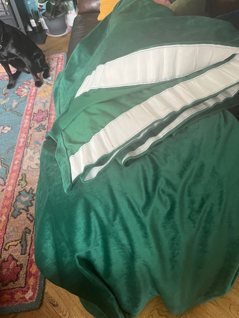 Good Condition Green Velvet Curtain with White pleat tape.