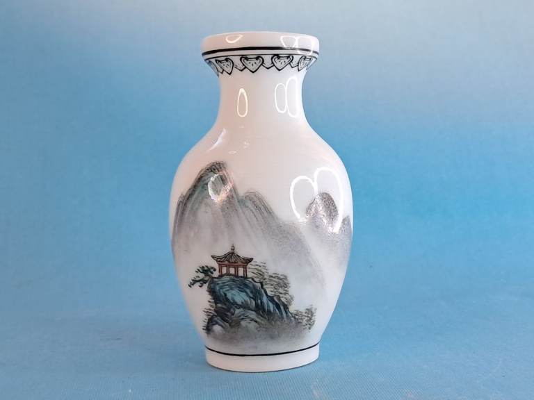 Antique Chinese porcelain vase hand-painted landscape and inscribed calligraphy. 