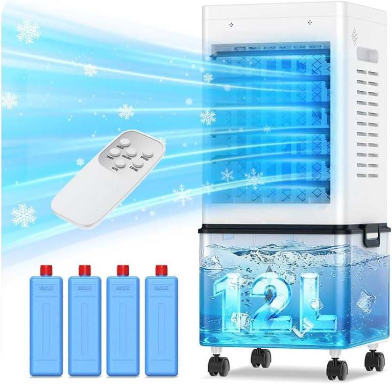 Portable Air Conditioners 3-Intake 6 Mode 12L Water Tank Timer Oscillation Bladeless Remote Control