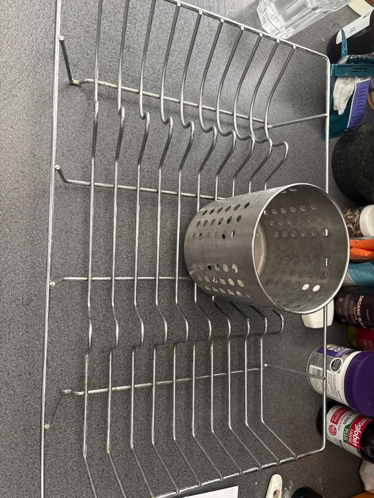 Metal Dish Drying Rack with Cutlery Holder – Good Condition