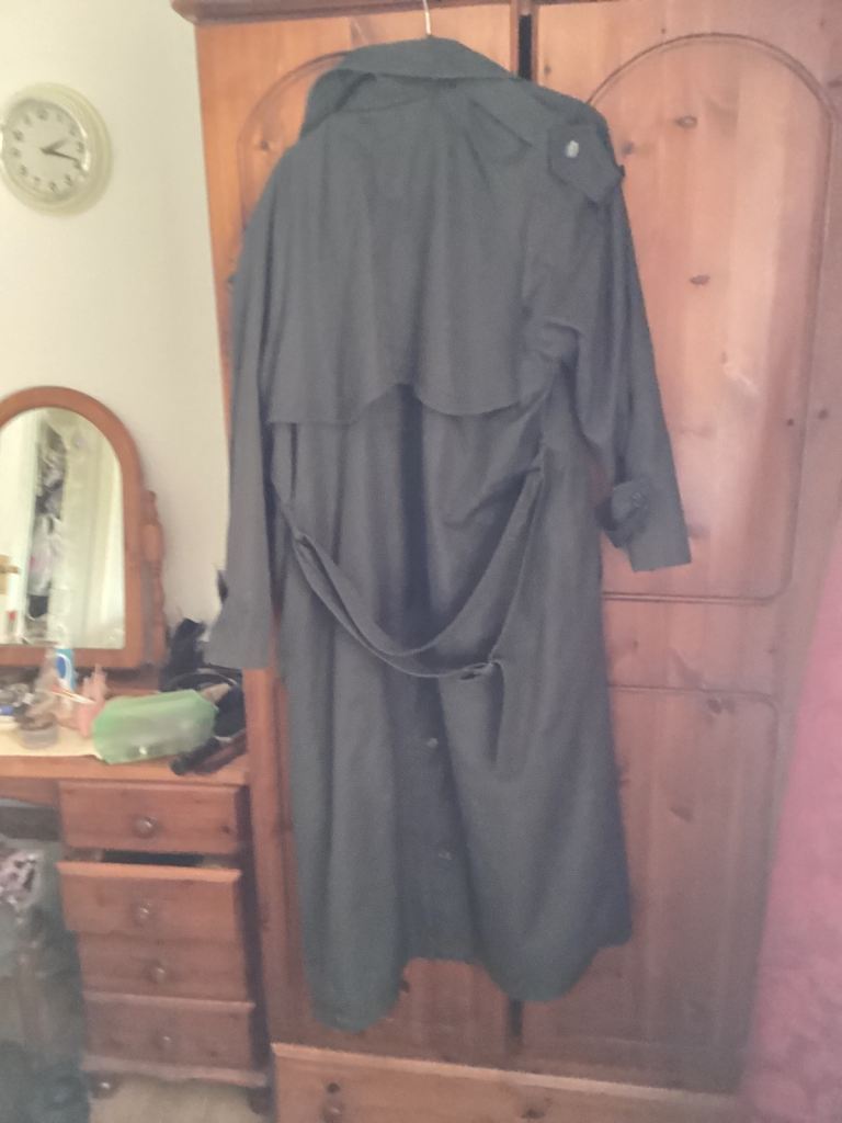 Classic Long Trench Coat - Green, Good Condition