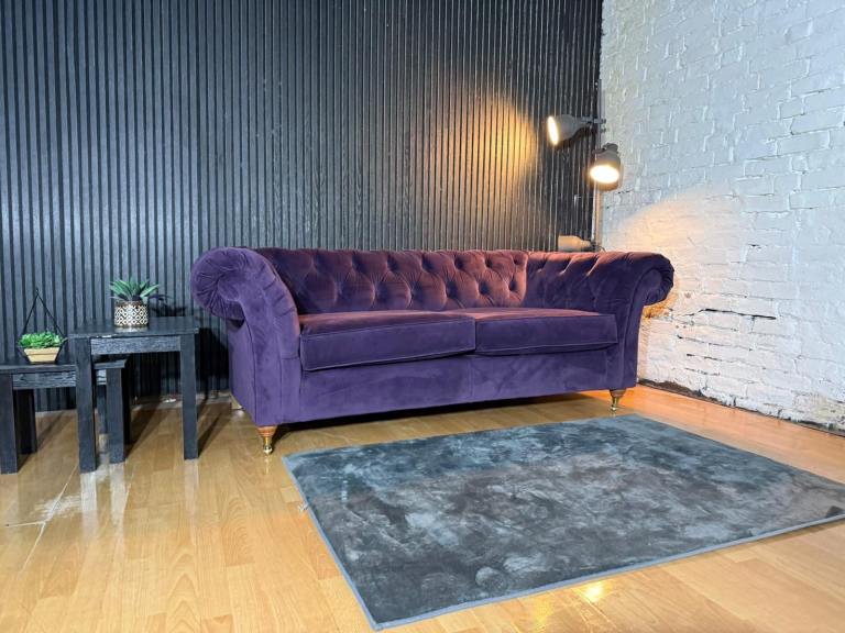 NEXT Gosford Chesterfield Style 3 Seater Sofa – Purple Plush Velvet