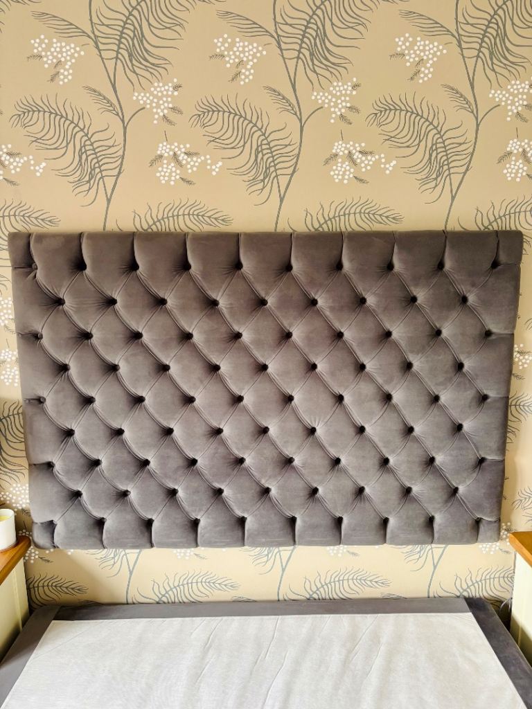 King size bed dark grey velvet headboard