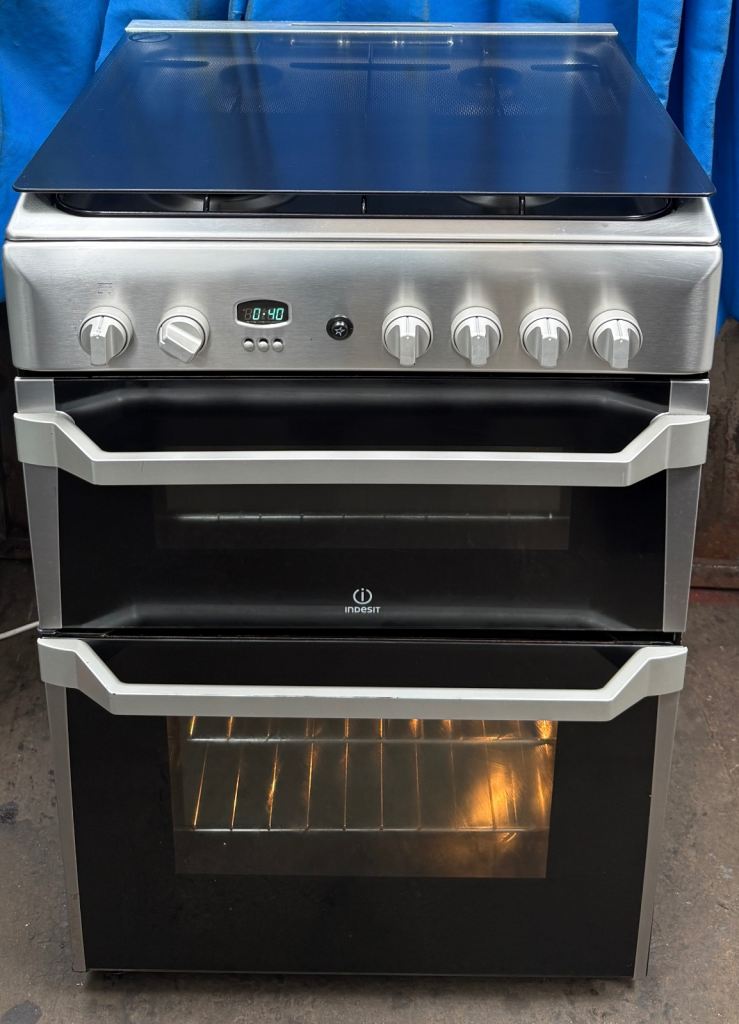 Indesit ID60G2(X) 60cm Double Oven Gas Cooker - stainless steel