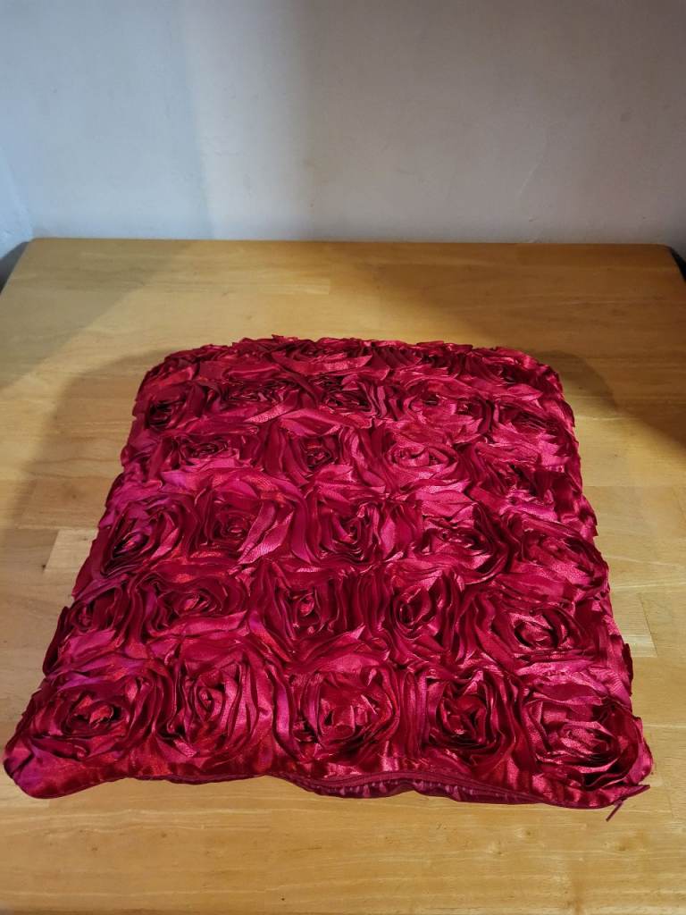 Red rose design cushion. Good condition.