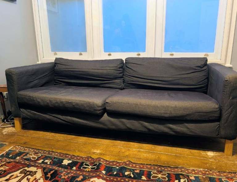 Comfy purple four-seater Sofa – fine condition