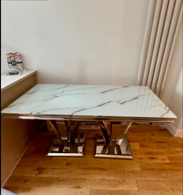 White/silver gloss dining table 