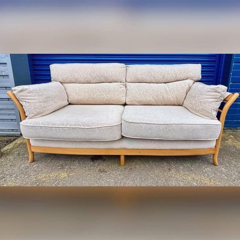 Contemporary Beech Upholstered Sofa/ Couch £95
