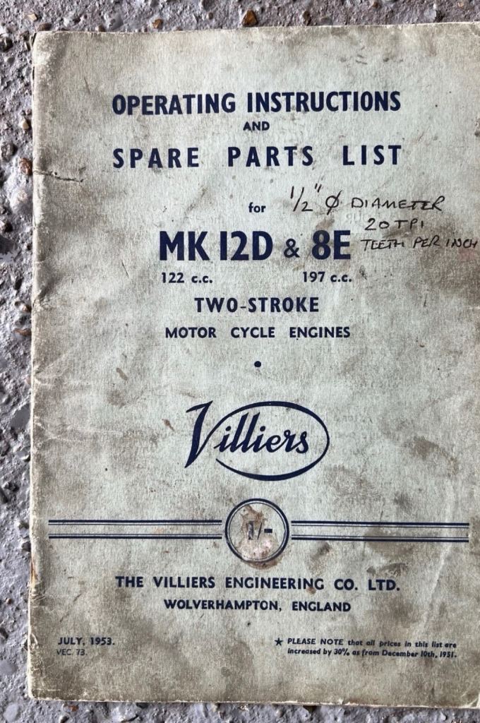 Villiers two stroke engine instructions and spare parts list