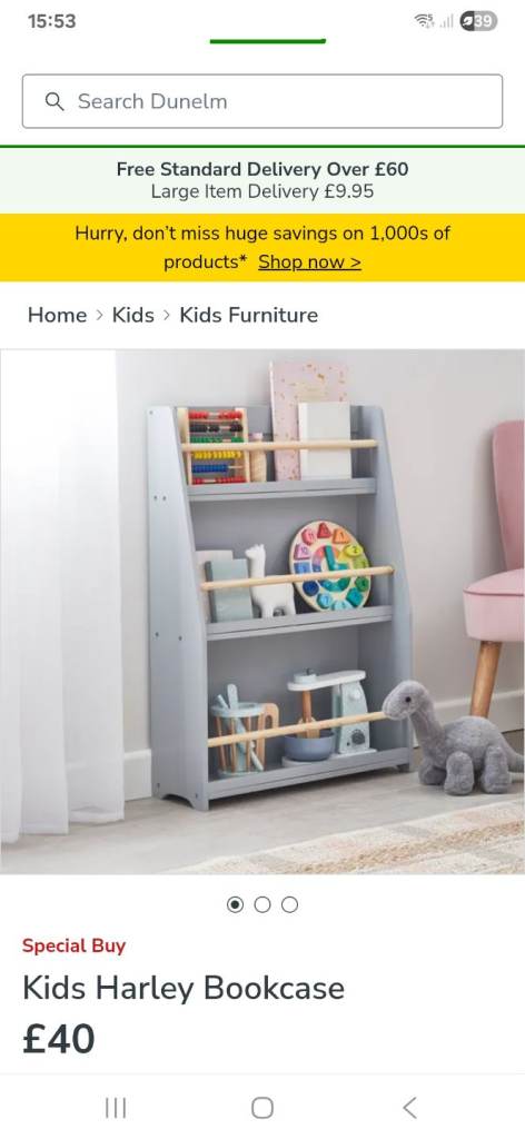 Kids book case shelf storage grey
