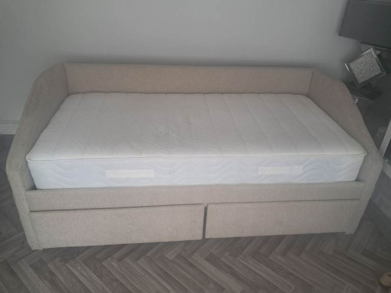 Beige Day Bed with memory foam Mattress and Storage Drawers