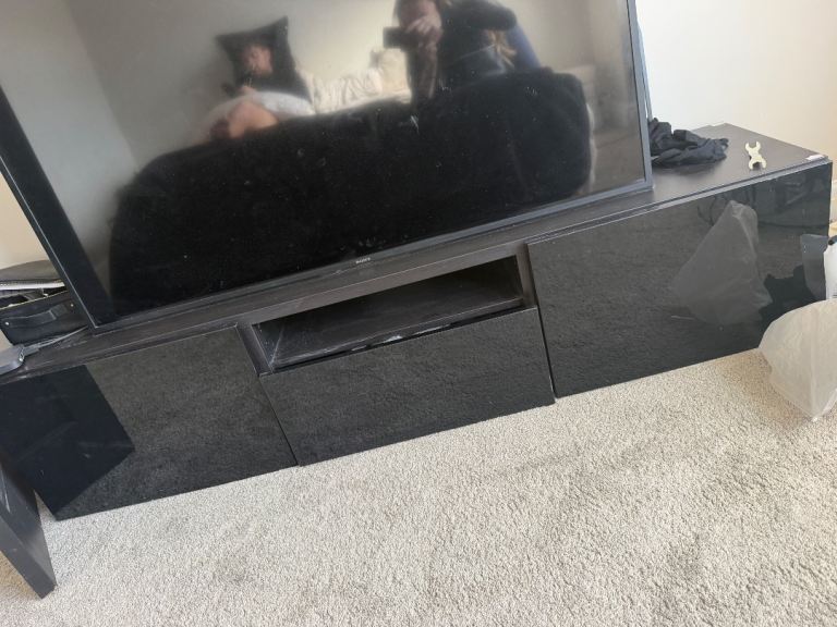 Black TV Stand with Storage – Good Condition